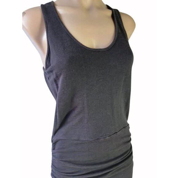 Monrow Black Ribbed Tank Dress Ruched Side Sleeveless Size M Racer Back Body Con - Picture 3 of 16